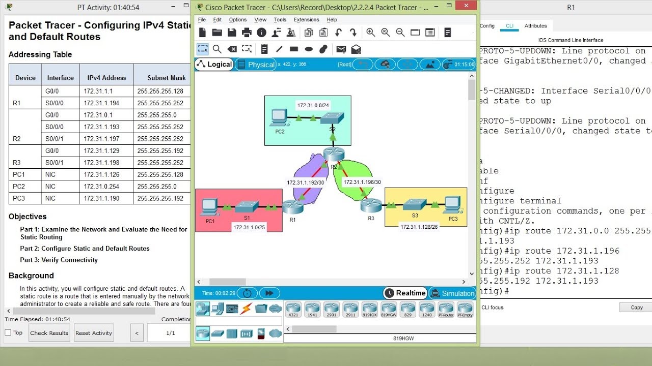 Packet Tracer Configuring IPv4 Static And Default Routes BENISNOUS