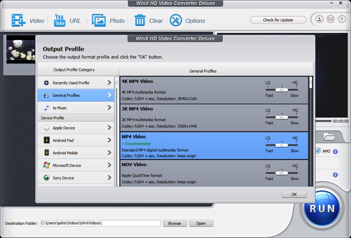 WinX HD Video Converter Deluxe Profiles