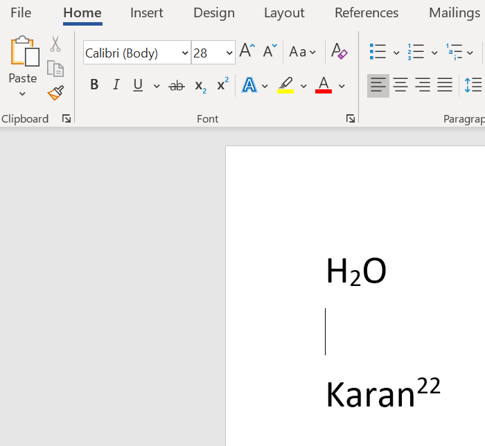 Superscript and subscript in Word