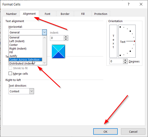 Center Across Selection Window