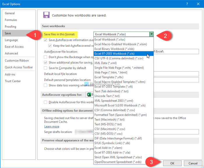 How to change the default file format for saves in Excel