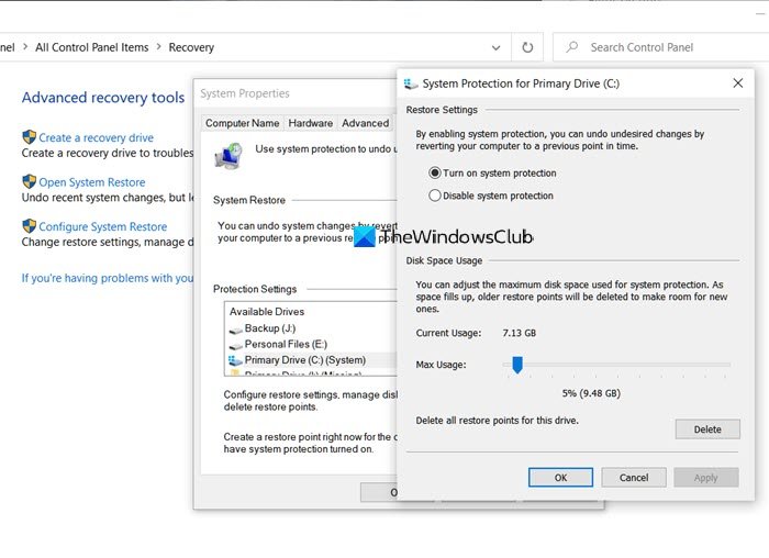 Configure System Restore Space