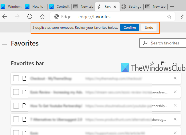 duplicate favorites removed in microsoft edge