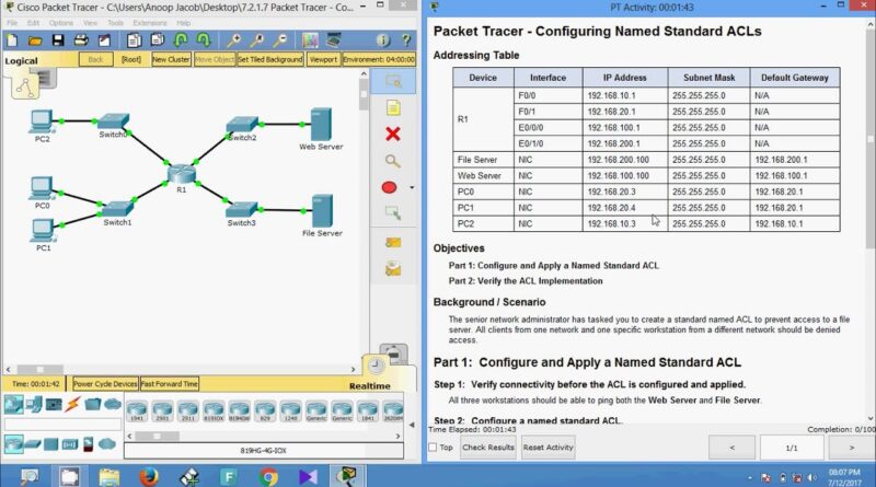 7.2.1.7 Packet Tracer - Configuring Named Standard IPv4 ACLs