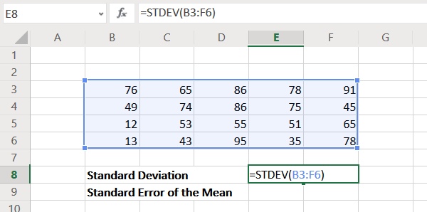 Calculate Standard Deviation And Standard Error Of The Mean In Excel 3399