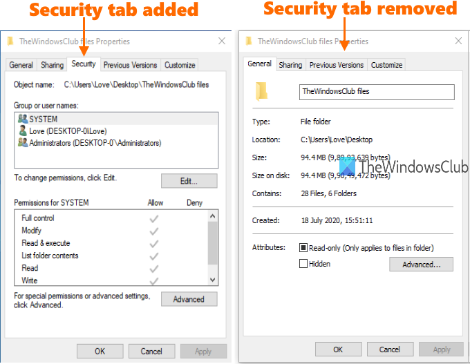 How To Add Or Remove Security Tab From File Explorer In Windows 10