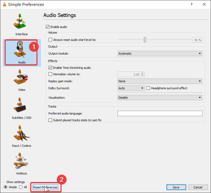 Vlc media player reset preferences and cache files что это