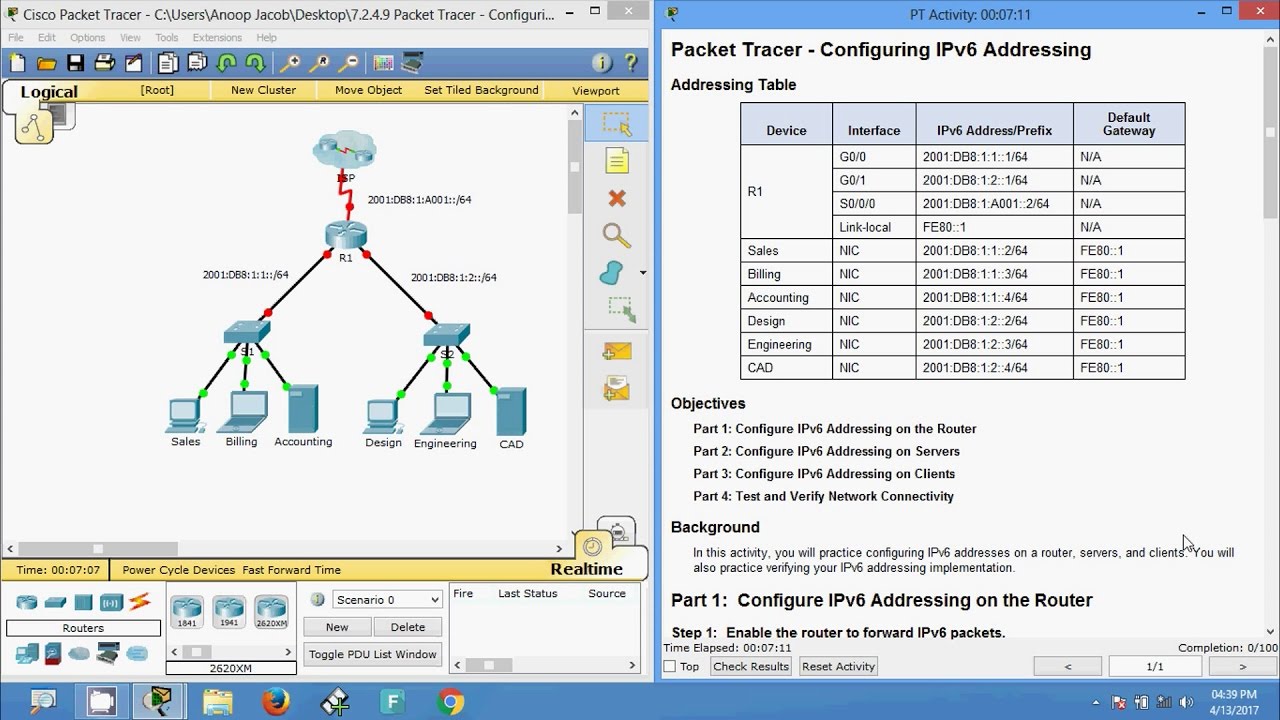 7249 Packet Tracer Configuring Ipv6 Addressing