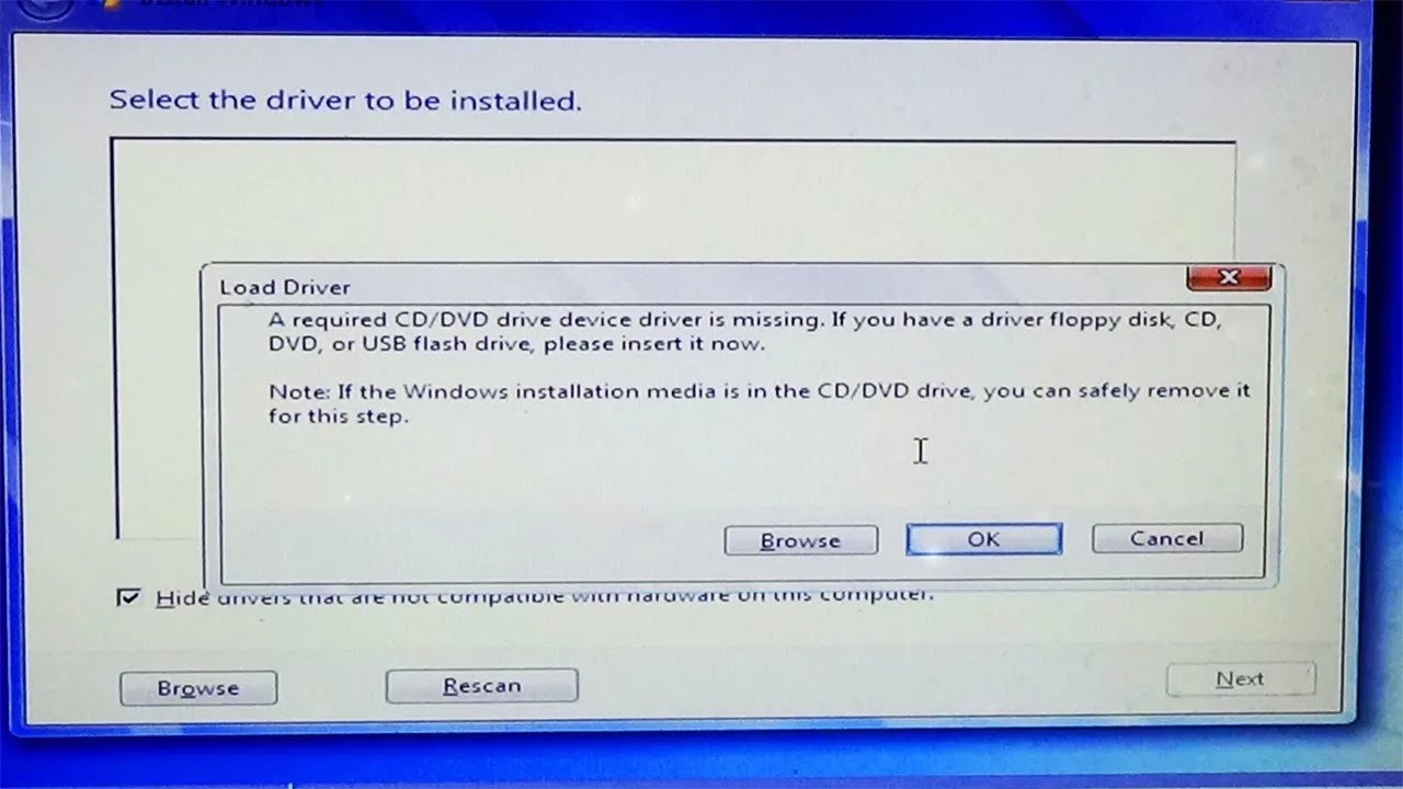 cd dvd device driver missing windows 7 instrallation