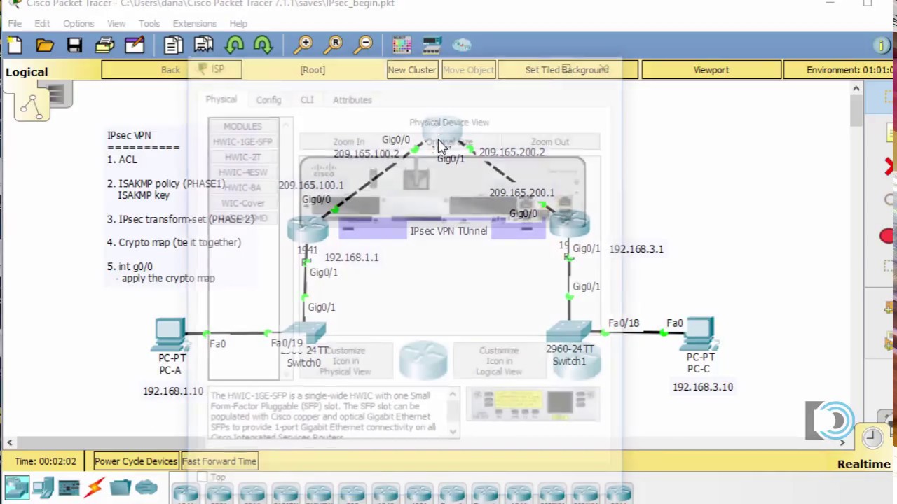 Create An Ipsec Vpn Tunnel Using Packet Tracer Ccna Security