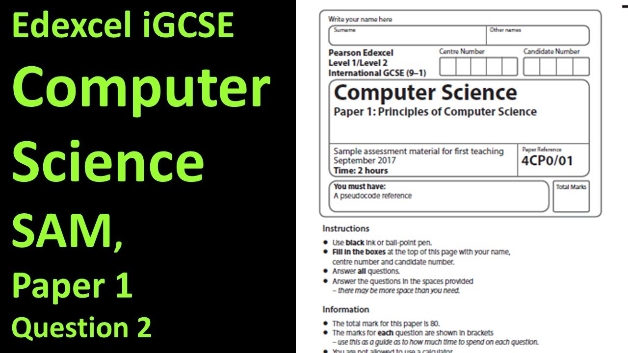 Edexcel iGCSE Computer Science SAM Paper 1 Question 2 ...