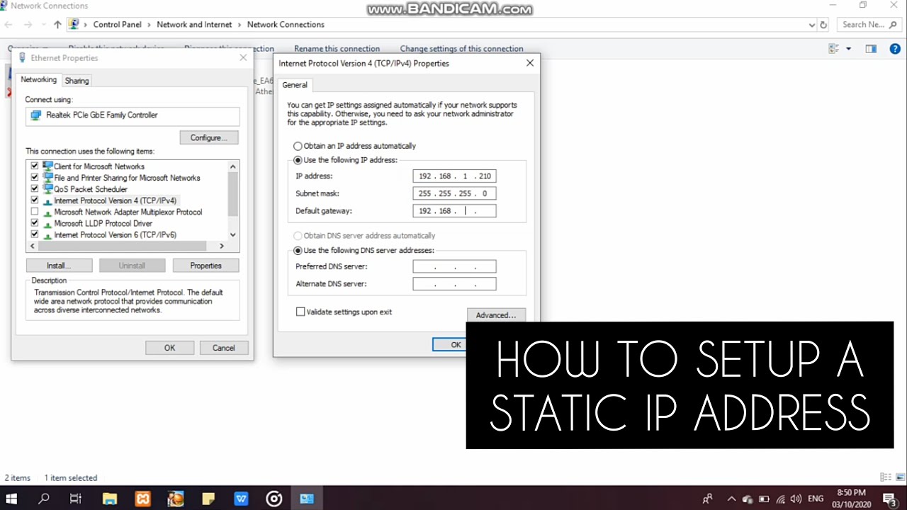 setup a static ip address