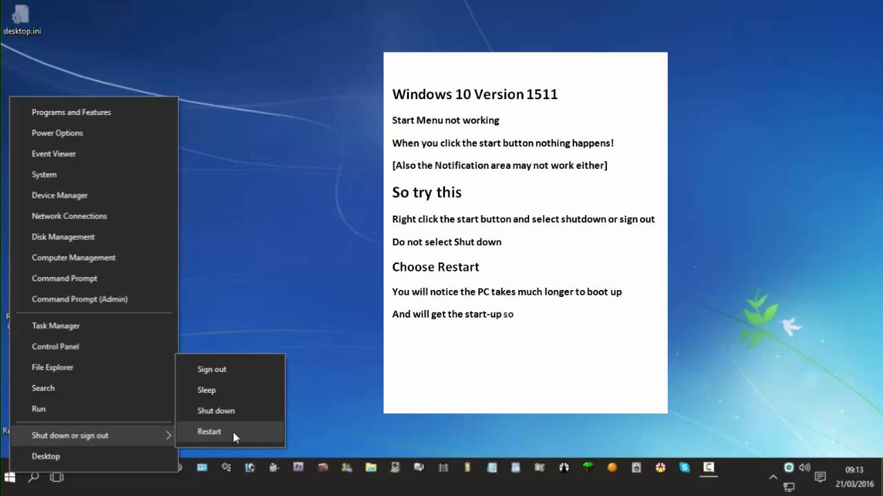 windows 10 start menu not opening in build 1511