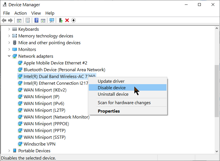 disable wireless adapter driver