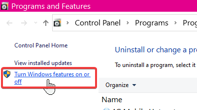 turn windows features on or off