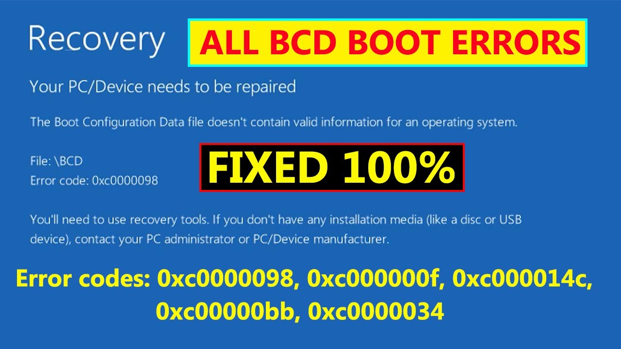 Файл bcd код ошибки 0xc0000098 windows 10