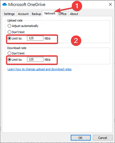 Limit OneDrive bandwidth usage