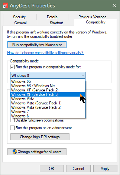 shortcut compatibility properties