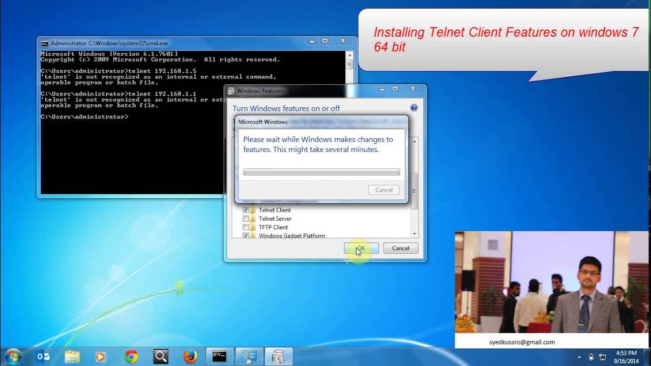 Включить telnet windows 7