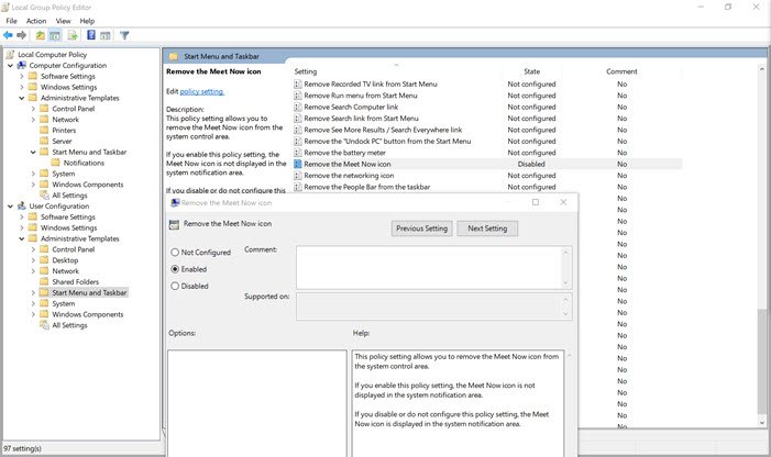 Enable Disable Meet Now Group Policy