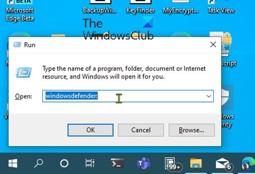Open Windows Security via Run dialog box