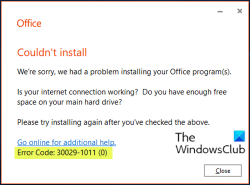 Microsoft Office error code 30029-1011