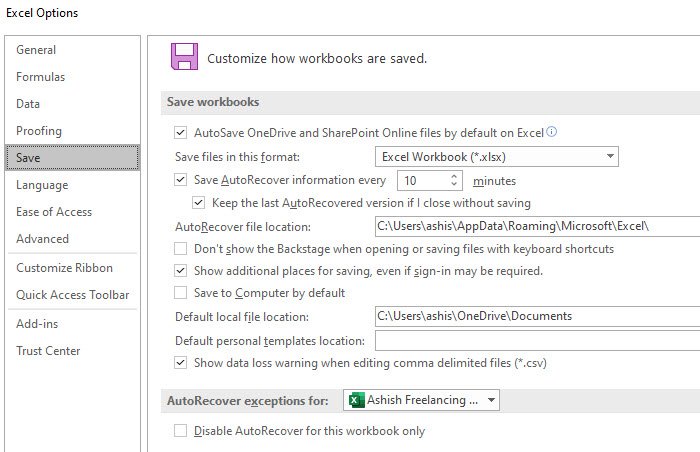 Backup Options of Excel Files