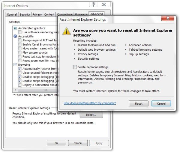 Reset Internet Explorer