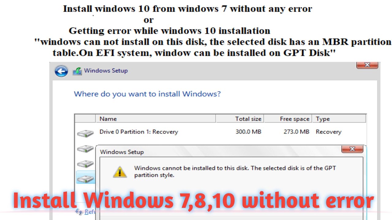 windows 10 cannot be installed to this disk gpt partition style