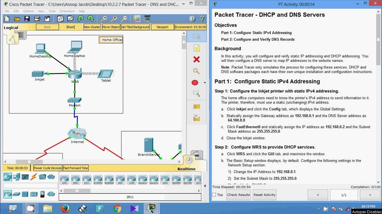 Продемонстрируйте настройку служба dns в cisco packet tracer