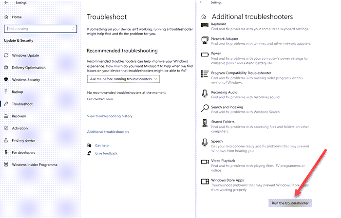 Run Windows 10 App Troubleshooter