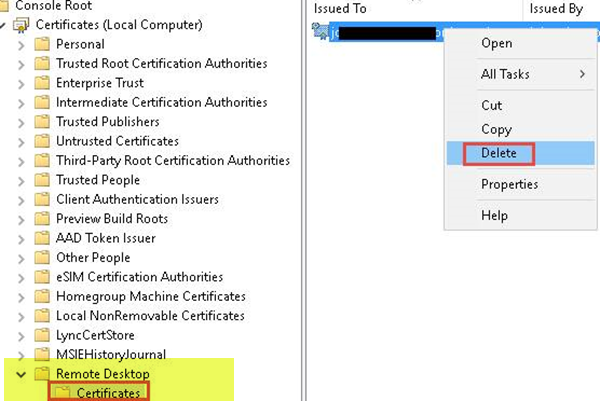 Check the status of the RDP self-signed certificate