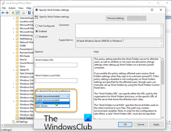 Disable on-demand file access via Group Policy setting