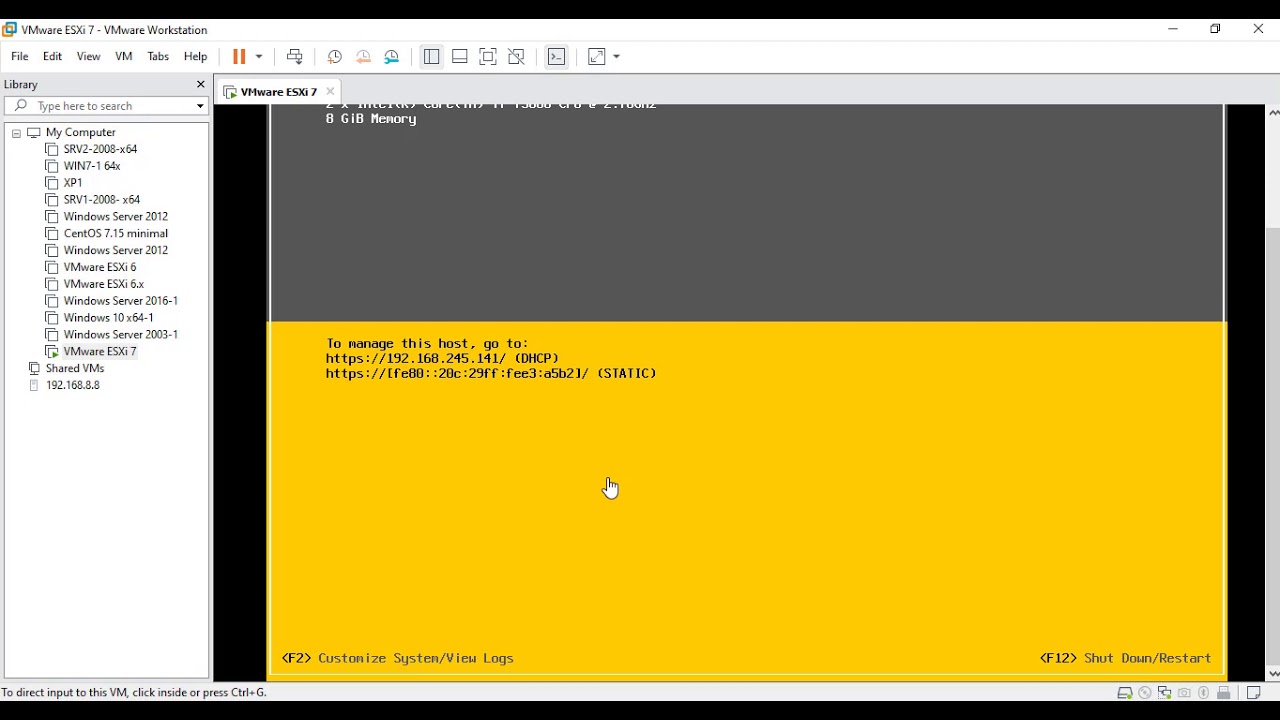 Установка и настройка vmware esxi 7