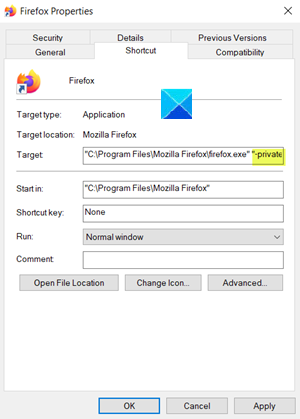 creating desktop shortcut for firefox