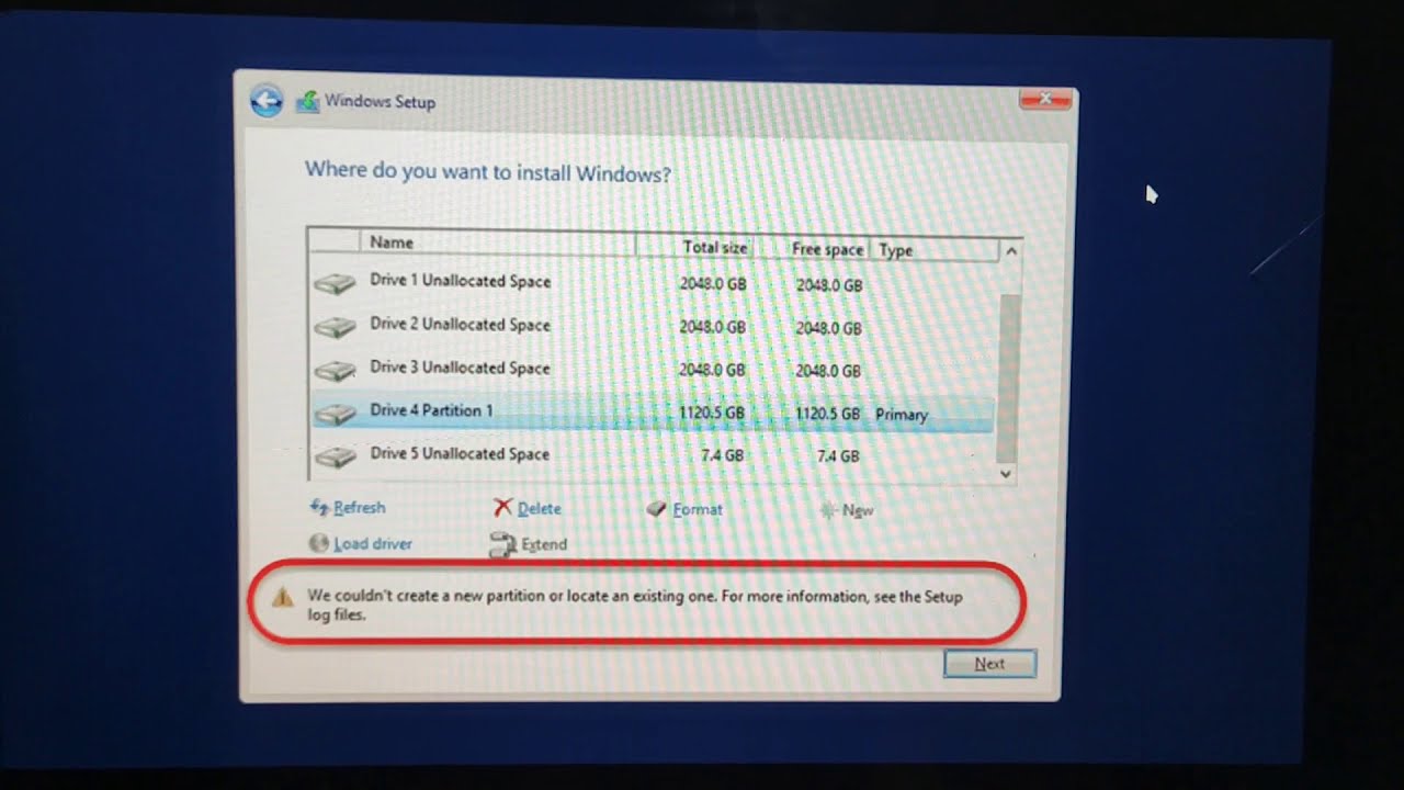 we couldn't create a new partition or locate an existing one