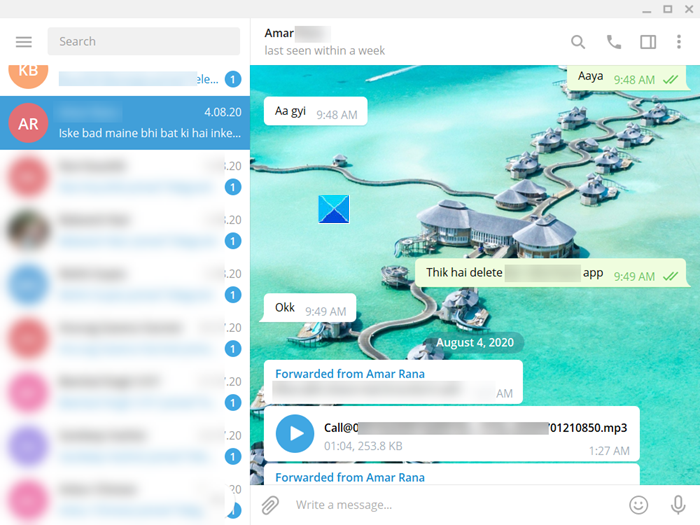 Hide Chat in Telegram app for PC