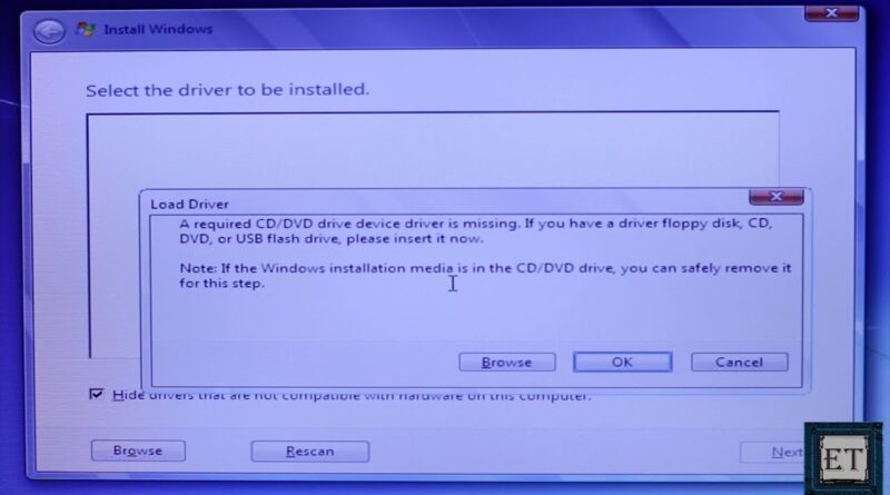 windows 7 fixes a required cd-dvd driver is missing