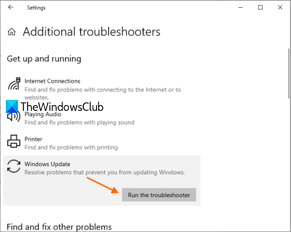 run Windows Update troubleshooter