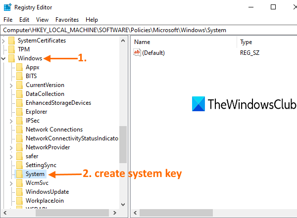 access windows key and create system key under it