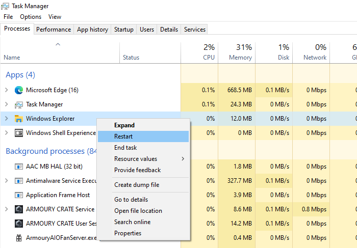 Restart File Explorer