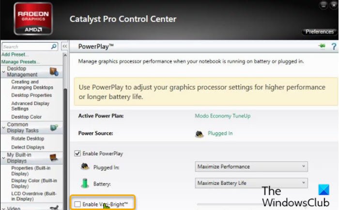 Turn off Vari-Bright setting in Catalyst Control Center