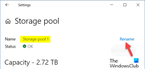 Rename Storage Pool for Storage Spaces via Settings app