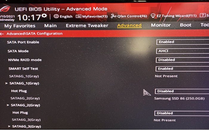 Advanced Sata Configuration SSD