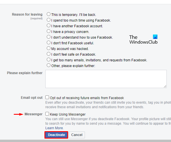 How to Deactivate Facebook Account, Keep Messenger
