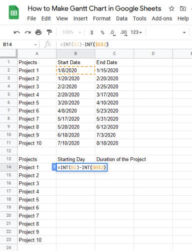 How to Make Gantt Chart in Google Sheets Step 3