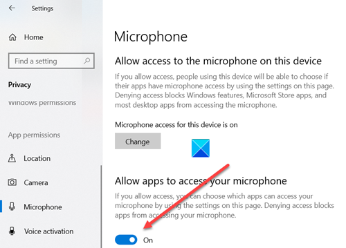 Allow apps to access microphone