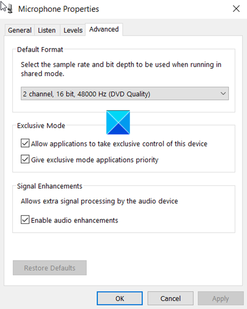 Disable Audio Enhancements