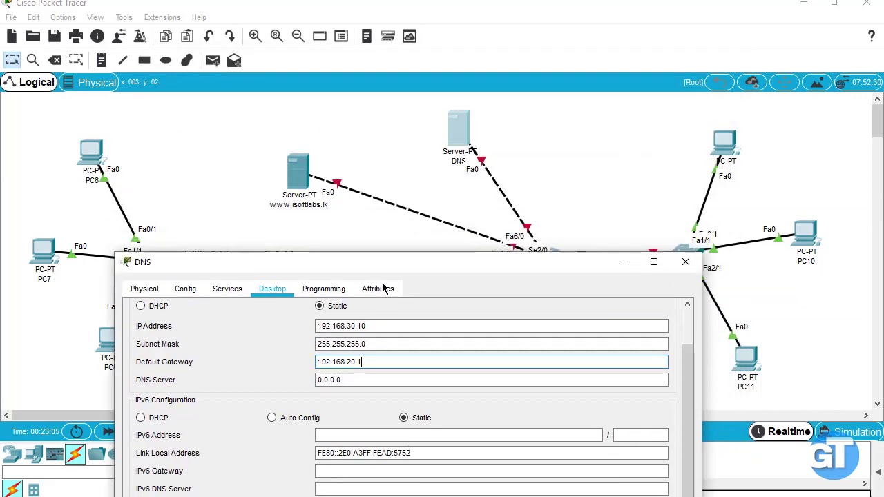 Продемонстрируйте настройку служба dns в cisco packet tracer