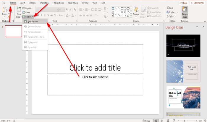 divide a PowerPoint presentation into sections